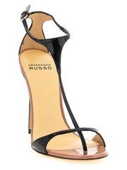 Francesco Russo Black Goatskin Stiletto Heel Sandals