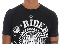 Frankie Morello Black Cotton RIDERS Crewneck T-Shirt - S - T-Shirts