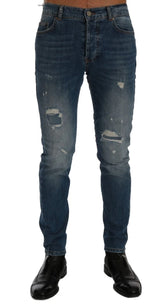 Frankie Morello Blue Wash Torn Dunfermile Slim Fit Jeans - Jeans