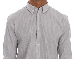 Frankie Morello White Blue Striped Casual Cotton Regular Fit Shirt - Shirts