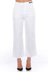 Frankie Morello White Cotton Women Cropped Trouser - Trousers