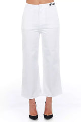 Frankie Morello White Cotton Women Cropped Trouser - Trousers