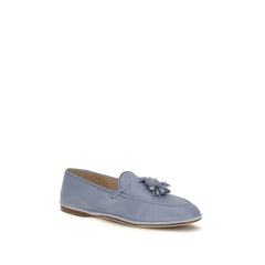 Zijaanzicht van de blauwe Fratelli Rossetti loafers, met de strakke silhouet en ambachtelijke zoolconstructie.