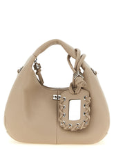 Ganni beige handväska i återvunnen polyester med knuten handtag och minimalistisk strukturerad silhuett för kvinnor.