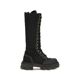 Ganni Black Cotton Lace-Up Boots