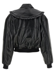 Ganni Black Leather Bomber - 36