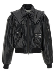 Ganni Black Leather Bomber - 36