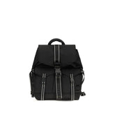 Front view of the Ganni black backpack in recycled polyamide featuring a drawstring closure and silver-tone buckle.