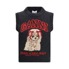 Ganni Black Wool Sleeveles Sweater