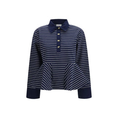 Ganni Blue Cotton Polo Shirt