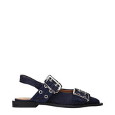 Ganni Blue Fabric Flat Sandals