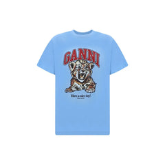 Ganni Light Blue Cotton T-Shirt