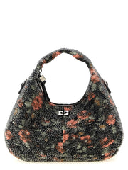 Ganni multicolor cotton handbag featuring a vibrant striped pattern and structured top handles for a refined silhouette.