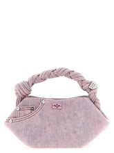 Ganni multicolor organic cotton handbag featuring a vibrant striped pattern and structured top handles.