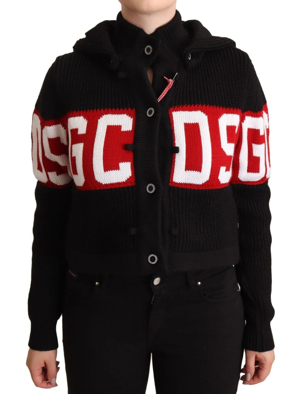 GCDS Black Cashmere Hooded Button Down Logo Cardigan Jacket - IT40|S - Cardigans