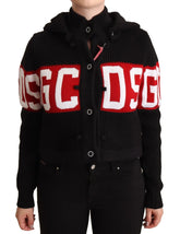 GCDS Black Cashmere Hooded Button Down Logo Cardigan Jacket - IT40|S - Cardigans
