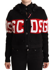 GCDS Black Cashmere Hooded Button Down Logo Cardigan Jacket - IT40|S - Cardigans