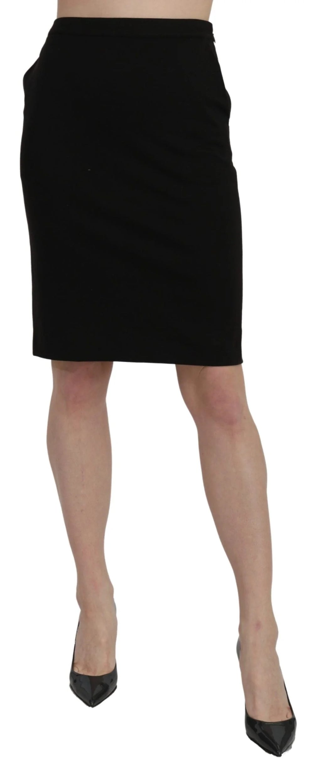 GF Ferre Black High Waist Pencil Cut Knee Length Formal Skirt - IT40|S - Skirts