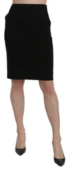 GF Ferre Black High Waist Pencil Cut Knee Length Formal Skirt - IT40|S - Skirts