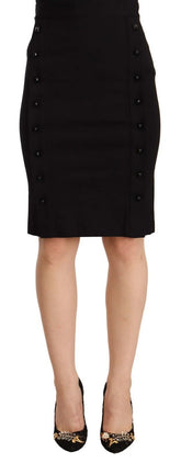 GF Ferre Black High Waist Viscose Knee Length Pencil Cut Skirt - IT40|S - Skirts