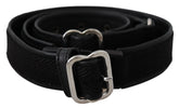 GF Ferre Black Leather Silver Chrome Metal Buckle Belt - 80 cm / 32 Inches - Belts