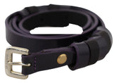 GF Ferre Black Leather Thin Gold Metal Chrome Buckle Belt - 85 cm / 34 Inches - Belts