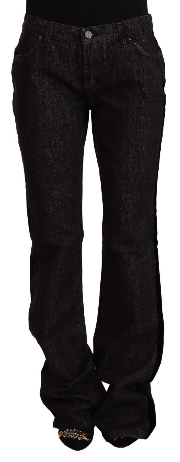 GF Ferre Black Mid Waist Cotton Denim Straight Boot Cut Jeans - W28 | IT42 - Jeans