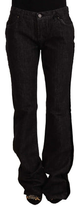 GF Ferre Black Mid Waist Cotton Denim Straight Boot Cut Jeans - W28 | IT42 - Jeans