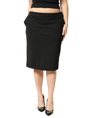 GF Ferre Black Polyester Pencil Cut Knee Length Women Skirt - IT46|XL