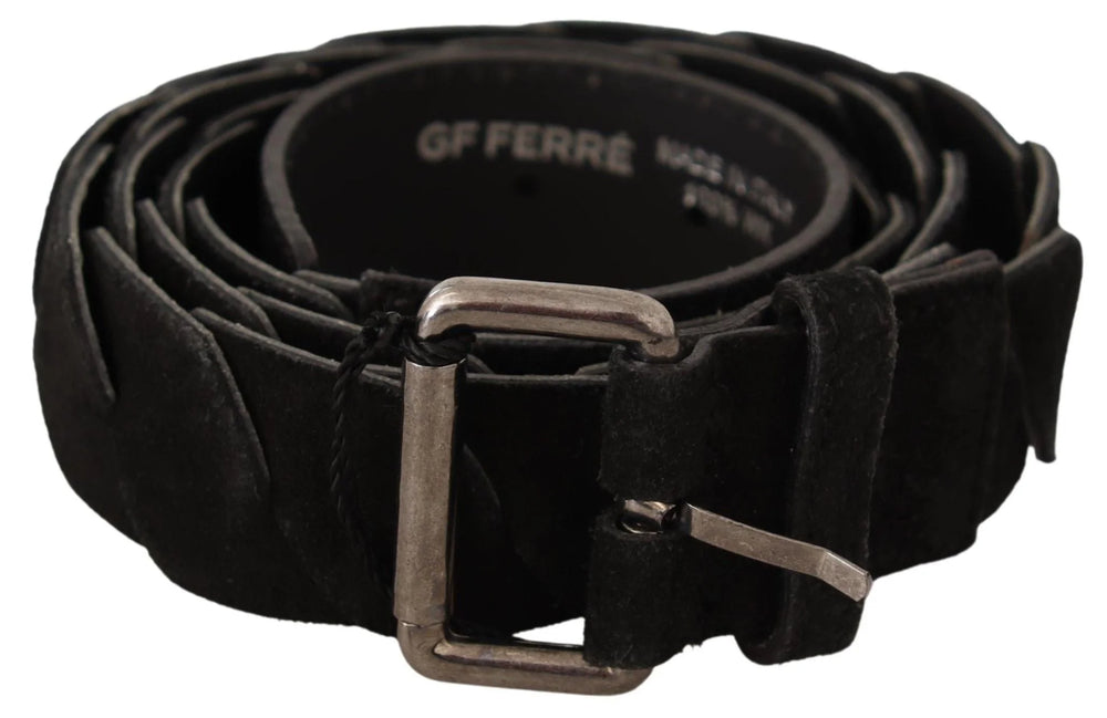 GF Ferre Black WX Silver Tone Buckle Waist Belt - 100 cm / 40 Inches - Belts