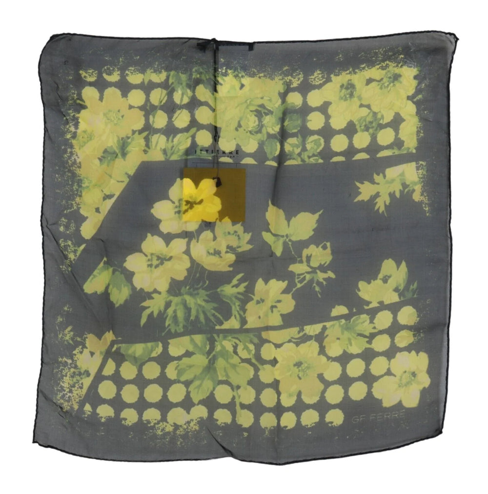GF Ferre Black Yellow Floral Wrap Shawl Foulard Scarf - Scarves & Shawls