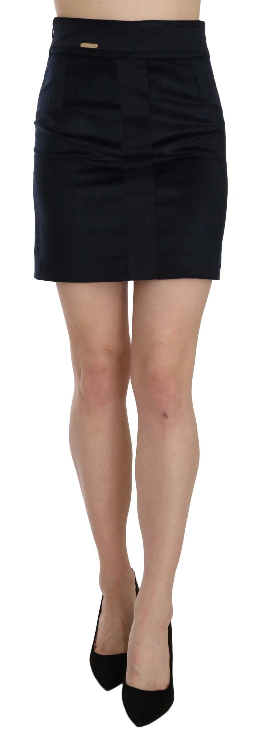 GF Ferre Blue Cotton Blend High Waist A-line Mini Skirt - IT42|M - Skirts