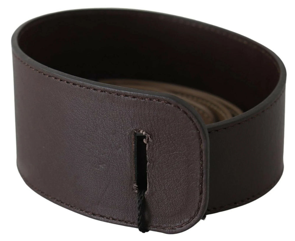 GF Ferre Brown Genuine Leather Logo Wide Waist Belt - 70 cm / 28 Inches - Belts