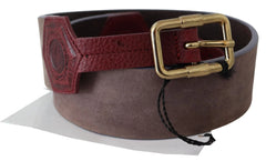 GF Ferre Brown Leather Wide Gold Chrome Logo Buckle Belt - 70 cm / 28 Inches - Belts