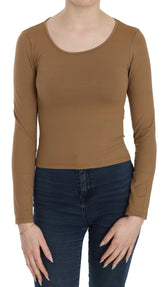 GF Ferre Brown Long Round Neck Sleeve Fitted Shirt Tops Blouse - IT38|XS - Blouses
