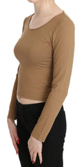 GF Ferre Brown Round Neck Long Sleeve Slim Crop Top Blouse - IT40|S - Blouses