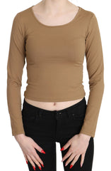 GF Ferre Brown Round Neck Long Sleeve Slim Crop Top Blouse - IT40|S - Blouses