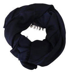 GF Ferre Dark Blue Wool Neck Wrap Shawl Fringes Scarf - Scarves & Shawls