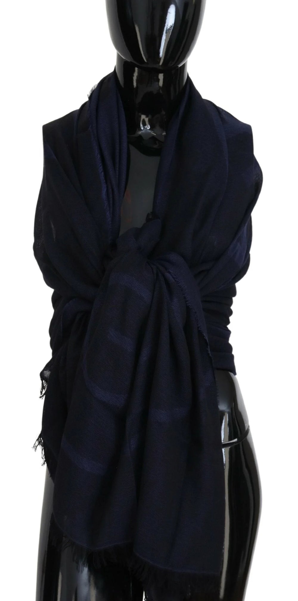 GF Ferre Dark Blue Wool Neck Wrap Shawl Fringes Scarf - Scarves & Shawls
