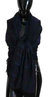 GF Ferre Dark Blue Wool Neck Wrap Shawl Fringes Scarf - Scarves & Shawls