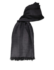 GF Ferre Dark Gray Wool Viscose Foulard Patterned Scarf - Scarves & Shawls