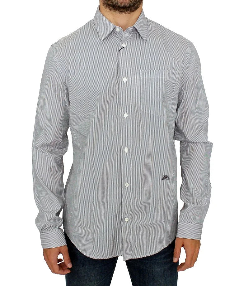 GF Ferre Gray Striped Cotton Casual Shirt - IT52 | XL - Shirts