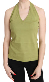 GF Ferre Green Halter Cotton Sleeveless Casual Tank Top Blouse - IT40|S - Tank Tops