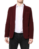 GF Ferre Maroon Corduroy Regular Fit Men Coat Blazer Jacket - IT48 | M - Sport Jackets