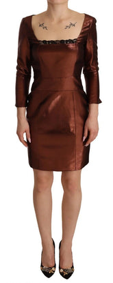GF Ferre Metallic Brown Long Sleeves Square Neck Sheath Dress - IT40|S - Dresses