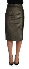 GF Ferre Metallic Gray High Waist Pencil Midi Skirt - IT40|S - Skirts