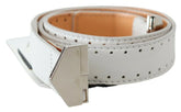GF Ferre White Leather Hexagon Logo Buckle Waist Belt - 85 cm / 34 Inches - Belts