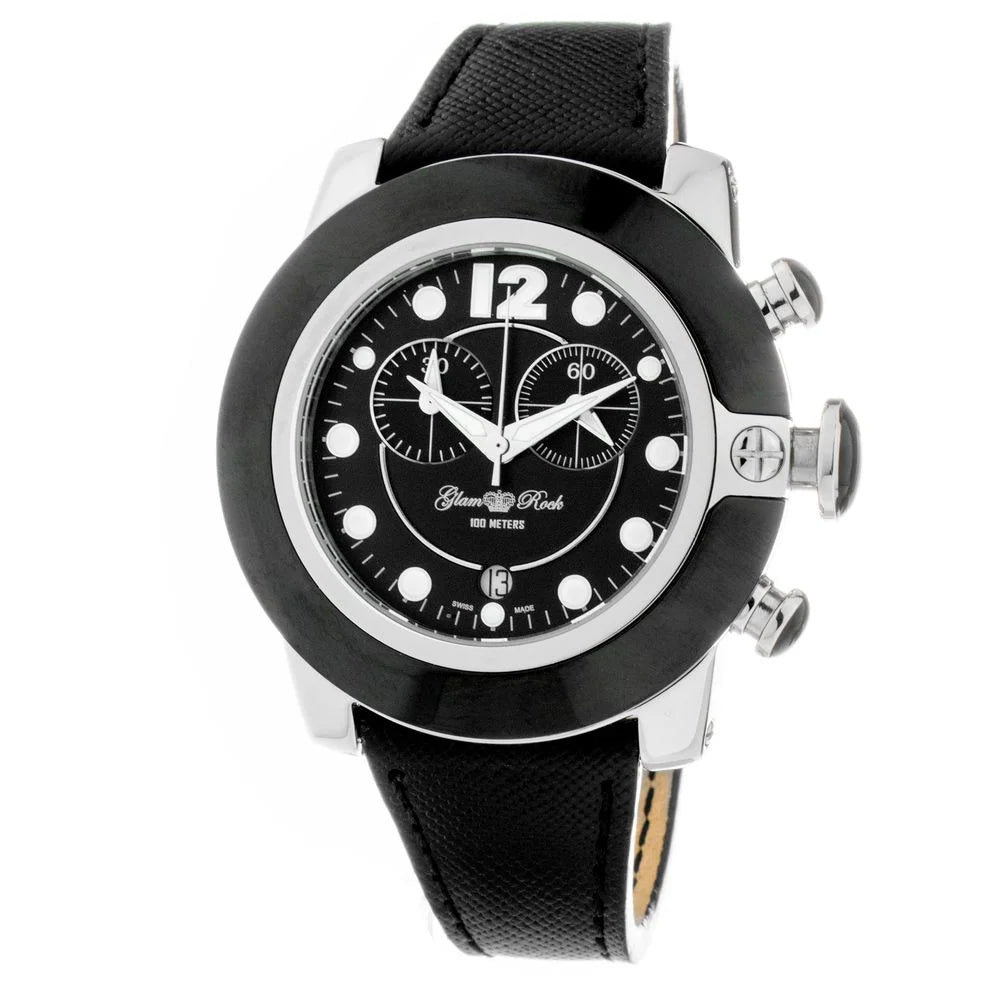 GLAM ROCK Black Leather Dress Watch