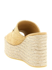 Gucci Beige Calfskin Wedge Sandals