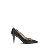 Gucci Black Calf Leather Bos Taurus Mid Heel Pumps